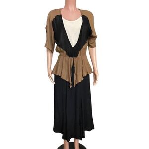 Spencer Alexis 90s Rayon 2 Pc Skirt Set Peplum Tie Jacket Boho‎ Size 4 USA Made